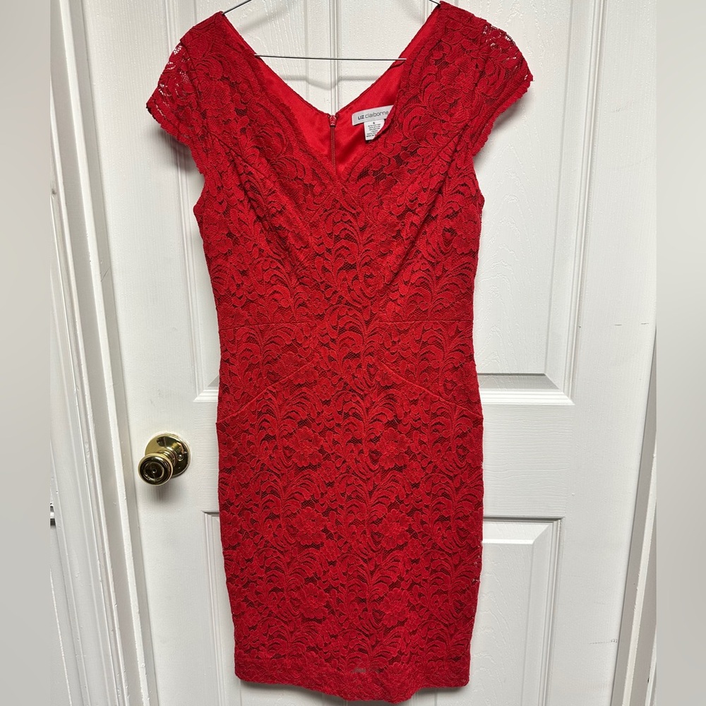 Liz Claiborne Red Lace Midi Dress
